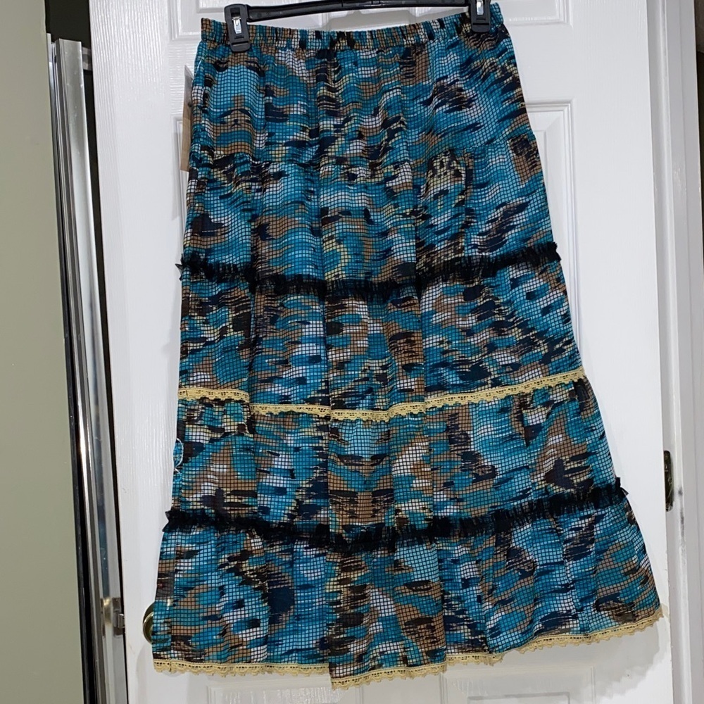 Choices Large Teal,Black,Brown and Cream A Line Skirt. NWT - Picture 3 of 9